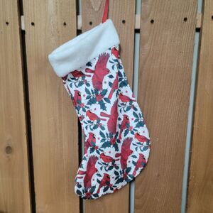 Cardinal Bird Winter Christmas Stocking 16" New